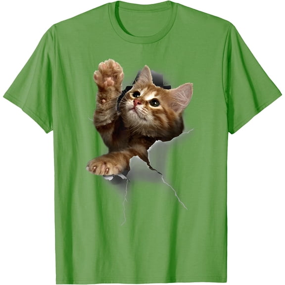 Lovely Kitten Cracked Wall Unisex T-Shirt for Men Women Kids Toddler,Lime Color,Size 4T