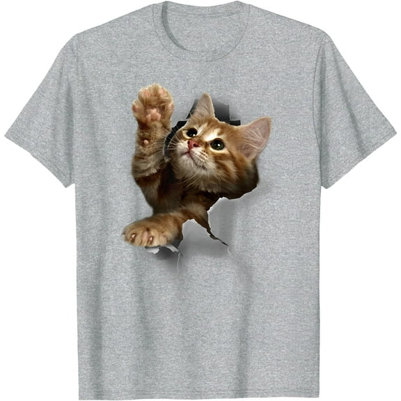 Lovely Kitten Cracked Wall Unisex T-Shirt for Men Women Kids Toddler,Sport Grey Color,Size 4T