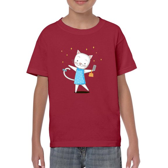 Lovely Kitten W Smarthphone T-Shirt Juniors -Image by Shutterstock, Small