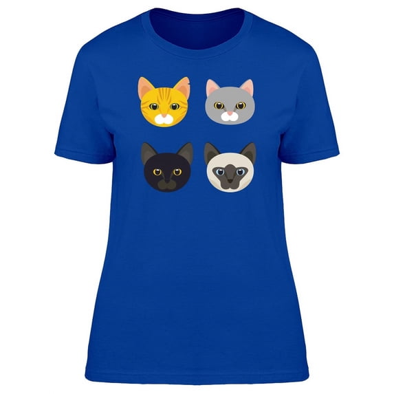 Lovely Kittens Head Cartoon T-Shirt Women -Image by Shutterstock, Female Medium