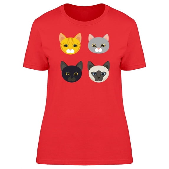 Lovely Kittens Head Cartoon T-Shirt Women -Image by Shutterstock, Female Medium