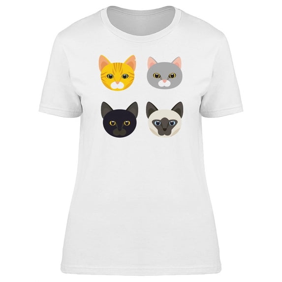 Lovely Kittens Head Cartoon T-Shirt Women -Image by Shutterstock, Female XX-Large