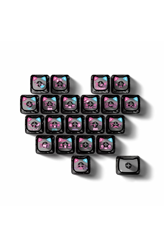 Lovely Kitty Design Keycaps Featuring Translucent Pink/Black Hearts Customizable DIY For Keyboards Keycap 21pcs