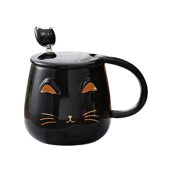 Lovely Kitty Theme Lid Spoon Tea Cup Milk Mug Fit for Home Office Couple Durable Easy to Use and Clean Gift for Kids