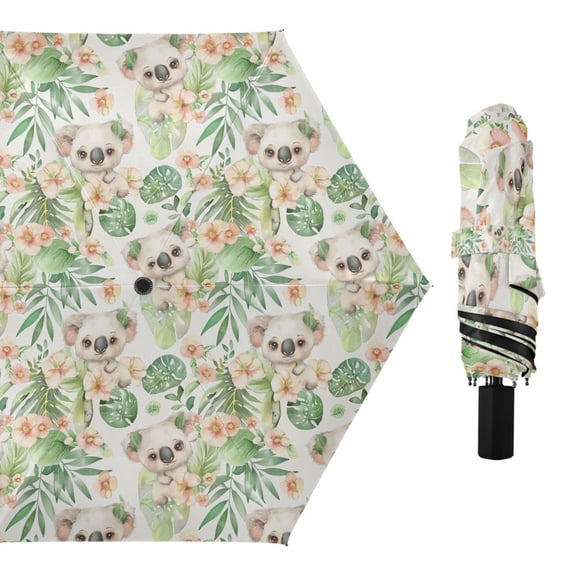 Lovely Koalas and Leaves Compact Sun Umbrella Windproof Travel Umbrellas for Rain Strong Portable UV Protection