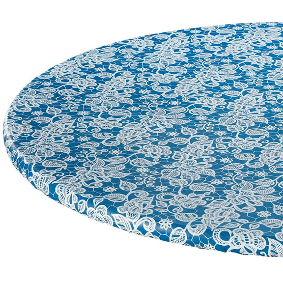 Lovely Lace Elasticized Table Cover, Blue, 45" - 56" dia. Round