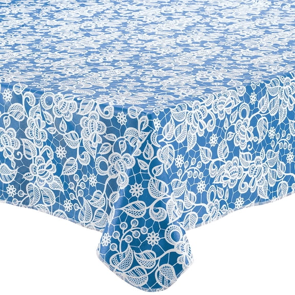 Lovely Lace Vinyl Table Cover, Blue, 60" x 90" Oblong