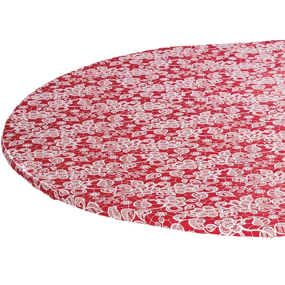 Lovely Lace Elasticized Table Cover, Red, 42" x 68" Oval/Oblong