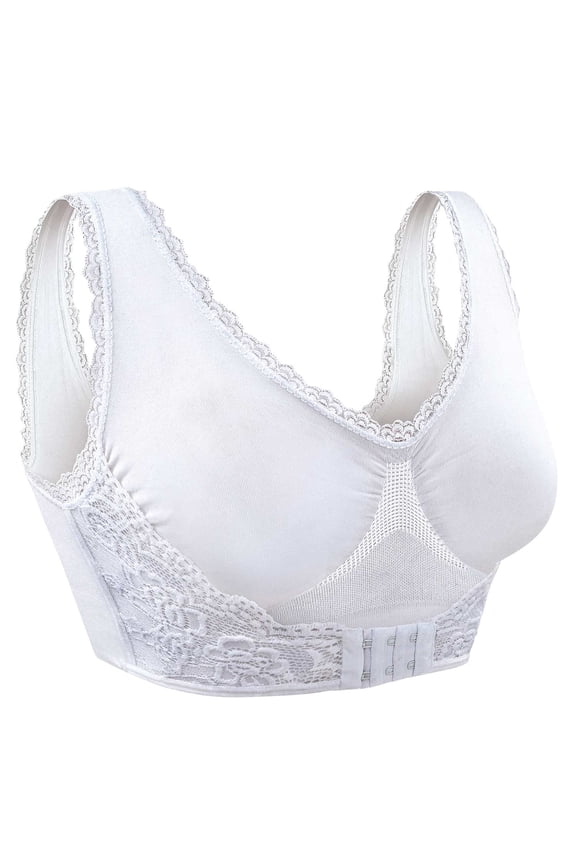 Lovely Lace Front Hook Bra, Size Medium White