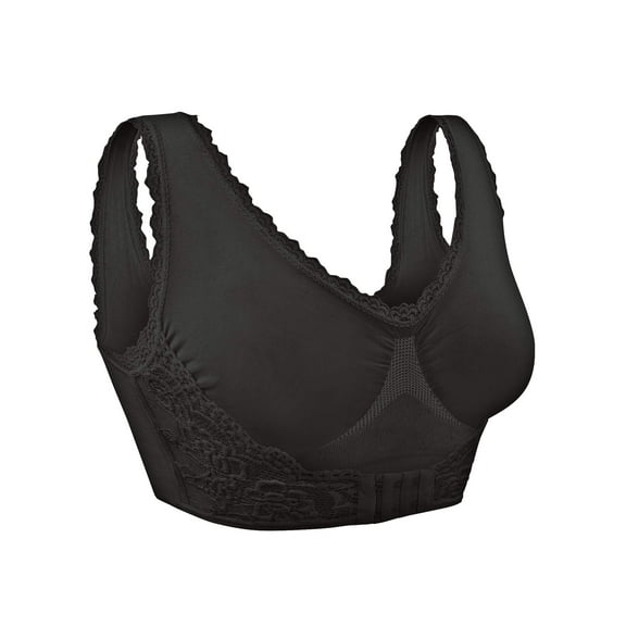 Lovely Lace Front Hook Bra, Size XXL Black