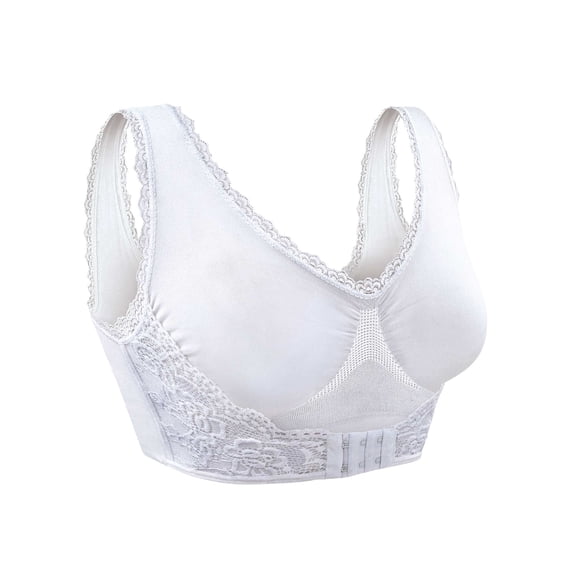 Lovely Lace Front Hook Bra, Size XXL White