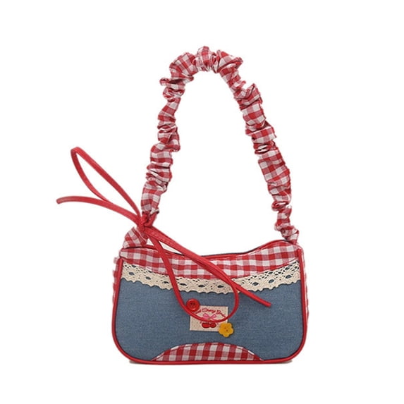 Lovely Lattice Shoulder Bag Sweet Underarm Bags Bows Drawstring Strap Crossbody Bag Small Purses Handbags Toted Bags