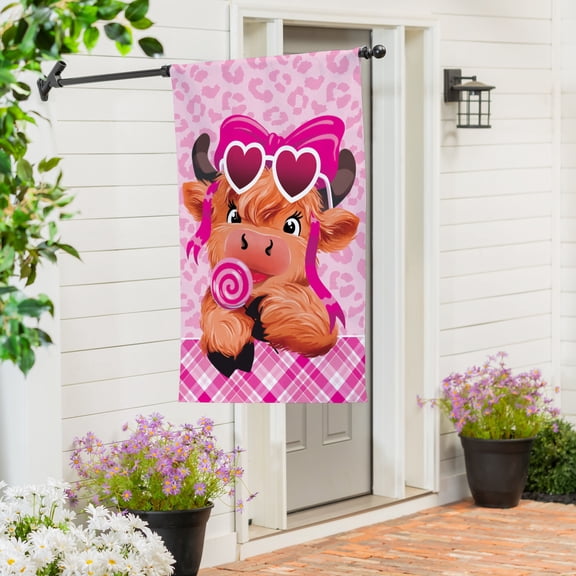 Lovely Laverne The Highland Cow Burlap House Flag