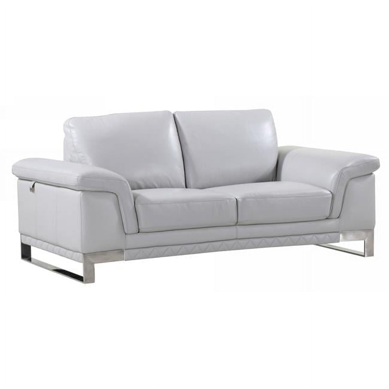 Light Gray Leather Loveseat with Pillow-top Arms and Wood Frame