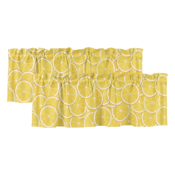 Lovely Lemon 2 Panels Kitchen Valance, Simple Yellow Fruit Slices Pastoral Botanical Curtains Valances for Small Windows Rod Pocket Window Treatments for Living Room Bedroom 42" W x 12" L