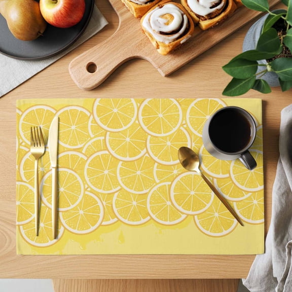 Lovely Lemon Placemats Set of 1, Simple Yellow Fruit Slices Pastoral Botanical Heat Insulated Linen Place Mats, Washable Stain-Proof Table Mats for Dining Tables Holiday Decor 13x19 Inches