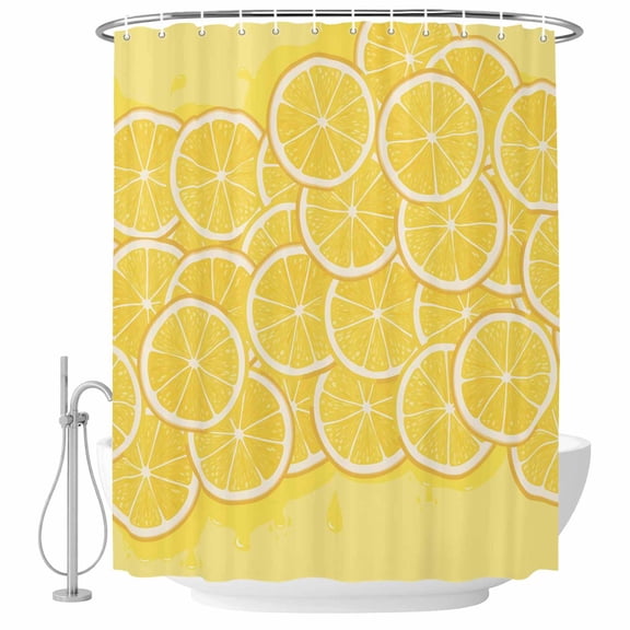 Lovely Lemon Shower Curtain, 36" x 72", Simple Yellow Fruit Slices Pastoral Botanical Waterproof Bathroom Curtain Washable Shower Curtain Set with 12 Hooks