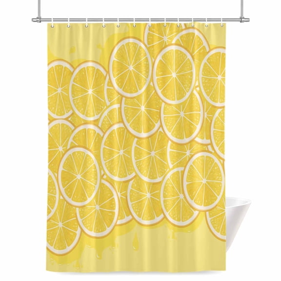 Lovely Lemon Shower Curtains for Bathroom, Simple Yellow Fruit Slices Pastoral Botanical Waterproof Fabric Shower Curtain for Bathroom Bathtub Decoration, Machine Washable 72"x84"