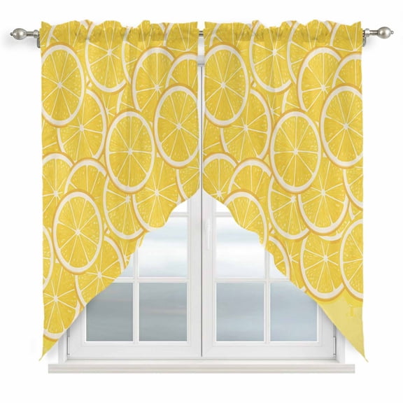 Lovely Lemon Swag Valances for Windows 2 Pack Simple Yellow Fruit Slices Pastoral Botanical Swag Kitchen Curtains 45 Inches Long Rod Pocket Short Window Treatment for Kitchen Bathroom 36"x45"
