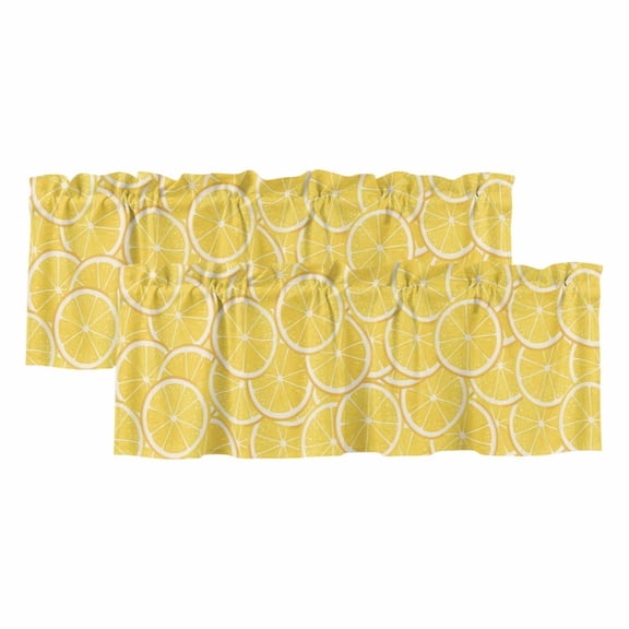 Lovely Lemon Window Valance, Simple Yellow Fruit Slices Pastoral Botanical 2 Pack Decorative Curtain for Small Windows, Light Filtering Valance with 3” Rod Pocket, 42"W x 12"L