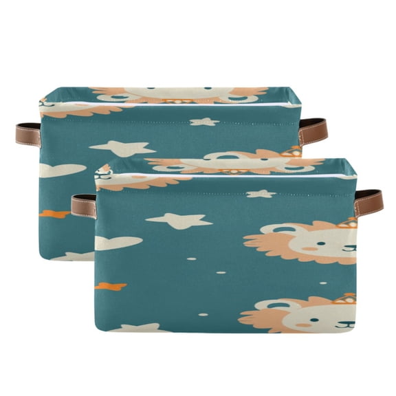 Lovely Lions Wear Crowns Hearts Square Storage Bins with Handles Collapsible Containing Box 2 Packs