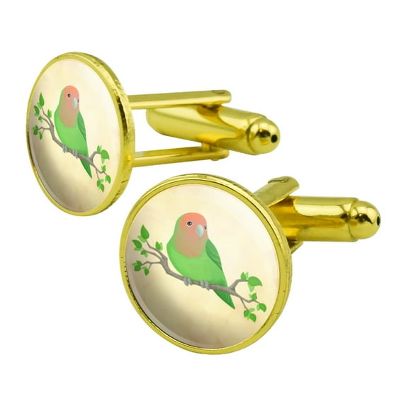 Lovely Lovebird Round Cufflink Set Gold Color