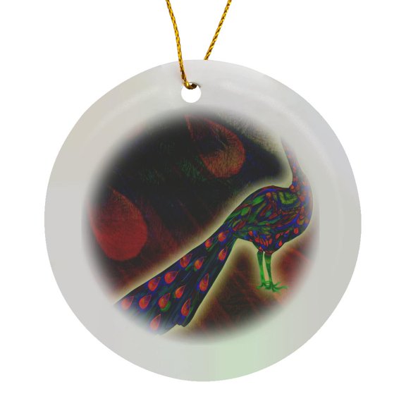 3drose, Lovely Luminous Peacock Peafowl with Artsy Abstract Background Animal Bird Art, Circle Porcelain Ornament