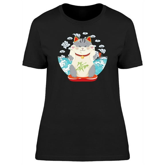 Lovely Maneki Neko Cat Cartoon T-Shirt Women -Image by Shutterstock, Female Large