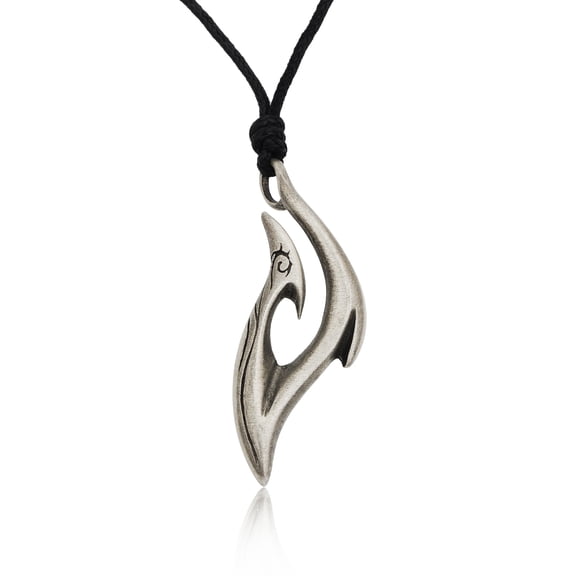 Lovely Maori Tribal Hook Silver Pewter Charm Necklace Pendant Jewelry With Cotton Cord