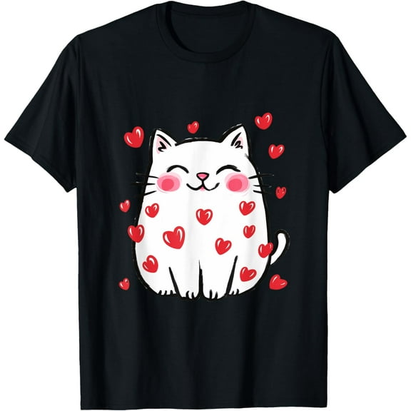 Lovely Meow and Hearts Valentine Womens T-Shirt