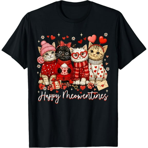 Lovely Meow and Hearts Valentine Womens T-Shirt