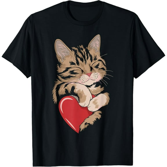 Lovely Meow and Hearts Valentine Womens T-Shirt