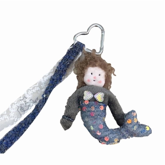 Lovely Mermaids Dolls Keychain Plush Pompoms Charm Portable Accessory for Handbags Sparkly Sequins Designs Use