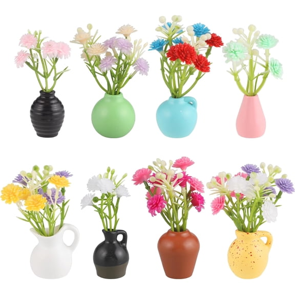 Lovely Mini Vase Fridge Magnets 8 Piece Set Shatterproof Resin Floral Decorative Magnet for Kitchen Refrigerator Office Whiteboard