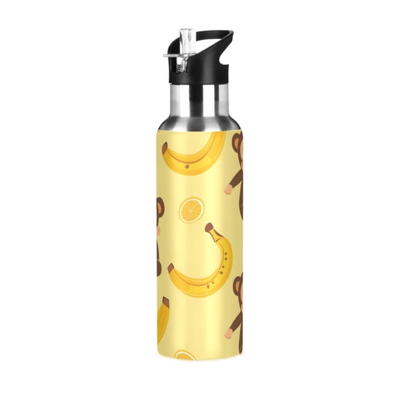 Lovely Monkey Lemon Banana Sports Bottle with Straw Stainless Steel Water Jug Portable Thermal Cup Leak-proof 1000ML