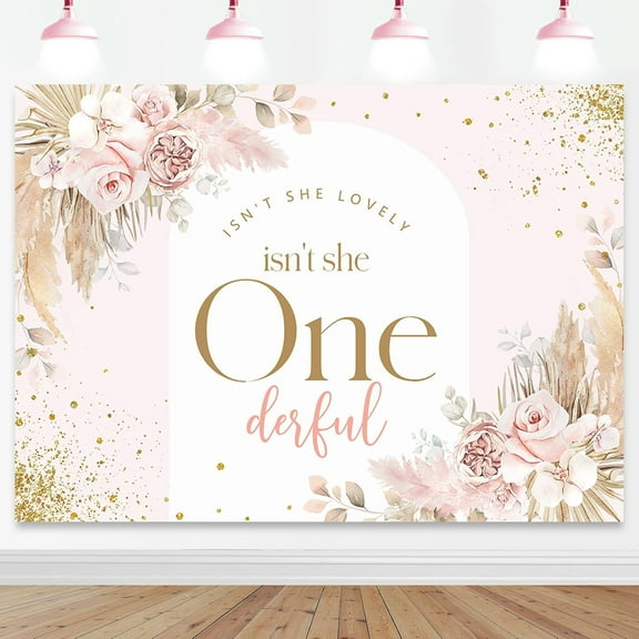 Isn't She Lovely Isn't She Onederful Backdrop Boho Floral Girl 1st Birthday Photography Background Miss Onederful Sweet Baby Girl First Birthday Party Decorations Banner Supplies Photo Booth Props
