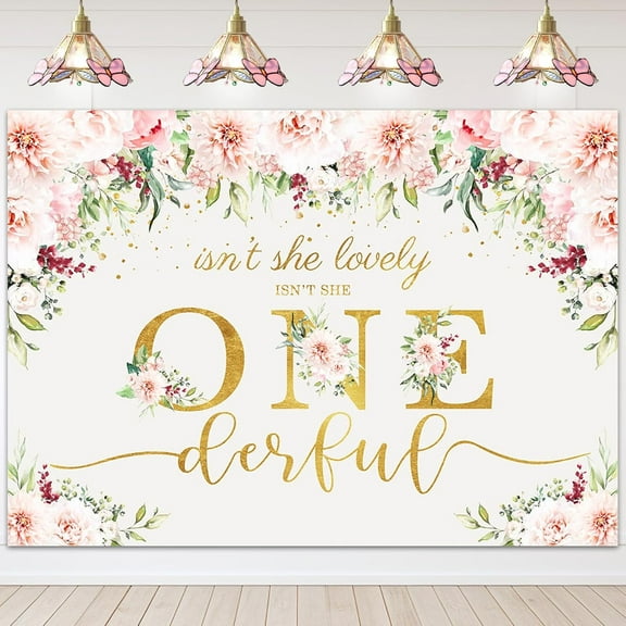 Isn't She Lovely Isn't She Onederful Backdrop Pink Flowers Gold Dots First Birthday Photography Background Sweet Baby Girl Floral 1st Birthday Party Decorations Banner Supplies Photo Booth Props