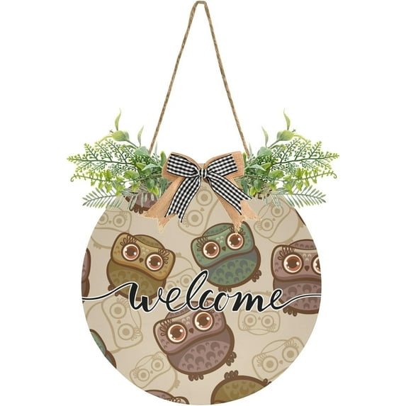 Lovely Owl Welcome Sign Farmhouse Front Porch Door Hanging Welcome Wreath for Holiday Wall Home 12 X 12 in Home Decor