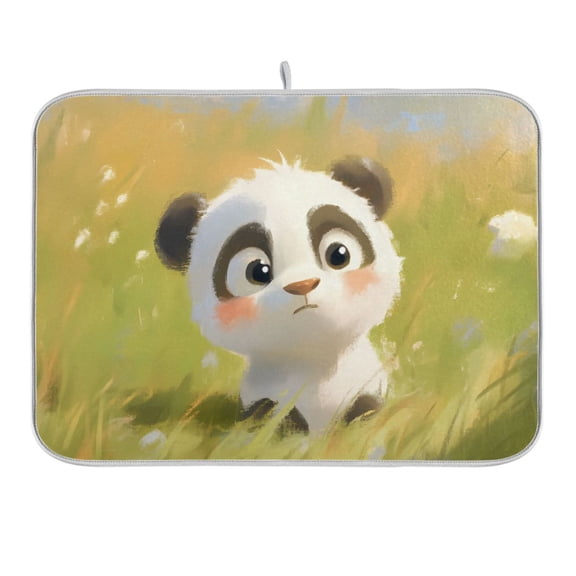 Lovely Panda Baby Dish Drying Mat 16x18 Absorbent Microfiber Draining Rack Pad for Kitchen Counter Sink