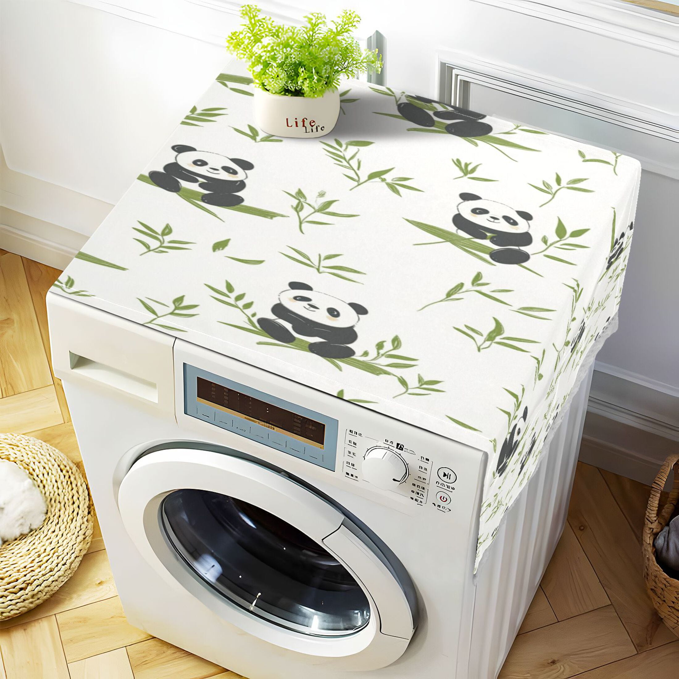 Lovely Panda with BambooWasher and Dryer Covers Dust-Proof and Oil Resistant Fridge Cover with 4 Storage Pockets Washing Machine Top Cover for Laundry Kitchen Home 51.2 x 22 In