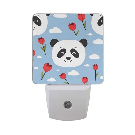 Lovely Panda Faces Roses Clouds LED Night Light with Smart Sensor Plug Into Wall Dusk to Dawn 2 packs