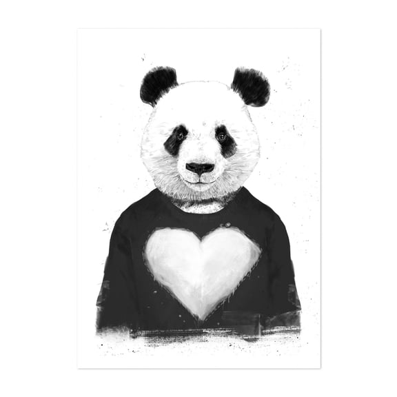 Lovely Panda - Illustration Animal Black and White Humor Portrait Whimsical Unframed Wall Art Print 20 x 28 inches