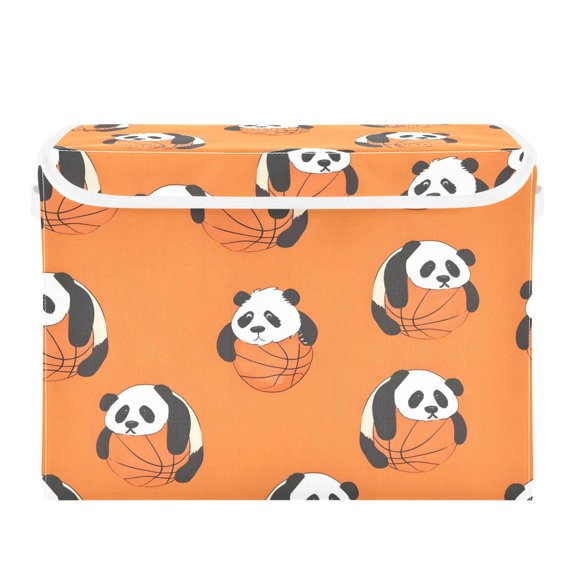 Lovely Pandas Hug Basketballs Foldable Storage Bin with Lid and Handle Collapsible Storage Box 16.5 x 12.6 x 11.8 inches