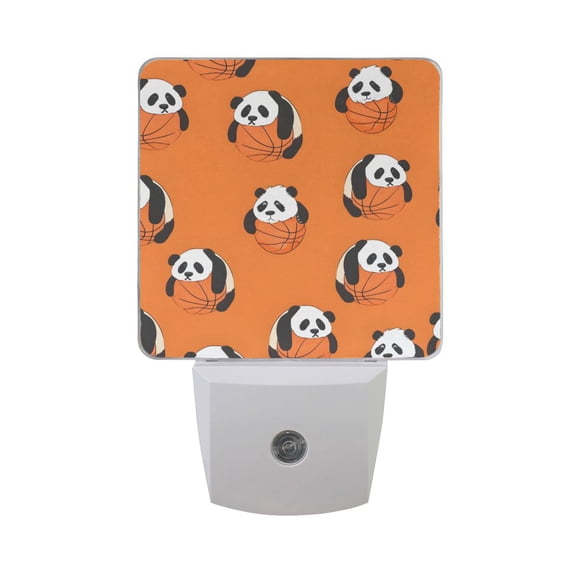 Lovely Pandas Hug Basketballs LED Night Light with Smart Sensor Plug Into Wall Dusk to Dawn 2 packs