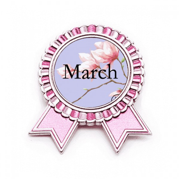 Lovely Peach Blossom March Pattern Badge Brooch Pin Pink Winner Award Medal