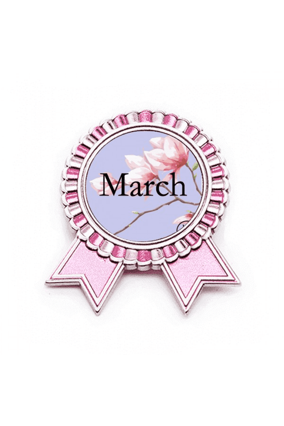 Lovely Peach Blossom March Pattern Badge Brooch Pin Pink Winner Award Medal