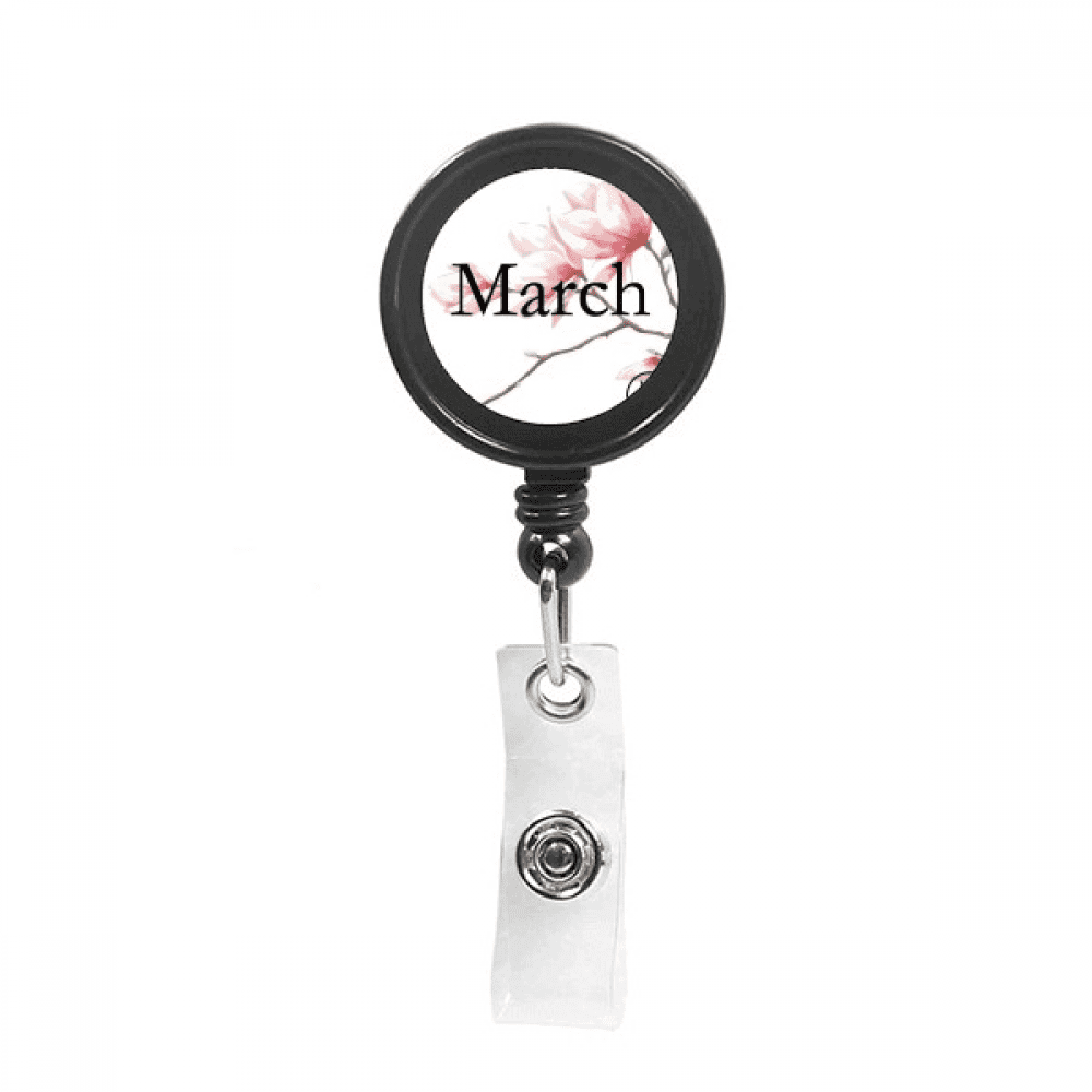 Lovely Peach Blossom March Pattern Retractable Keychain Badge Holder ID Badge