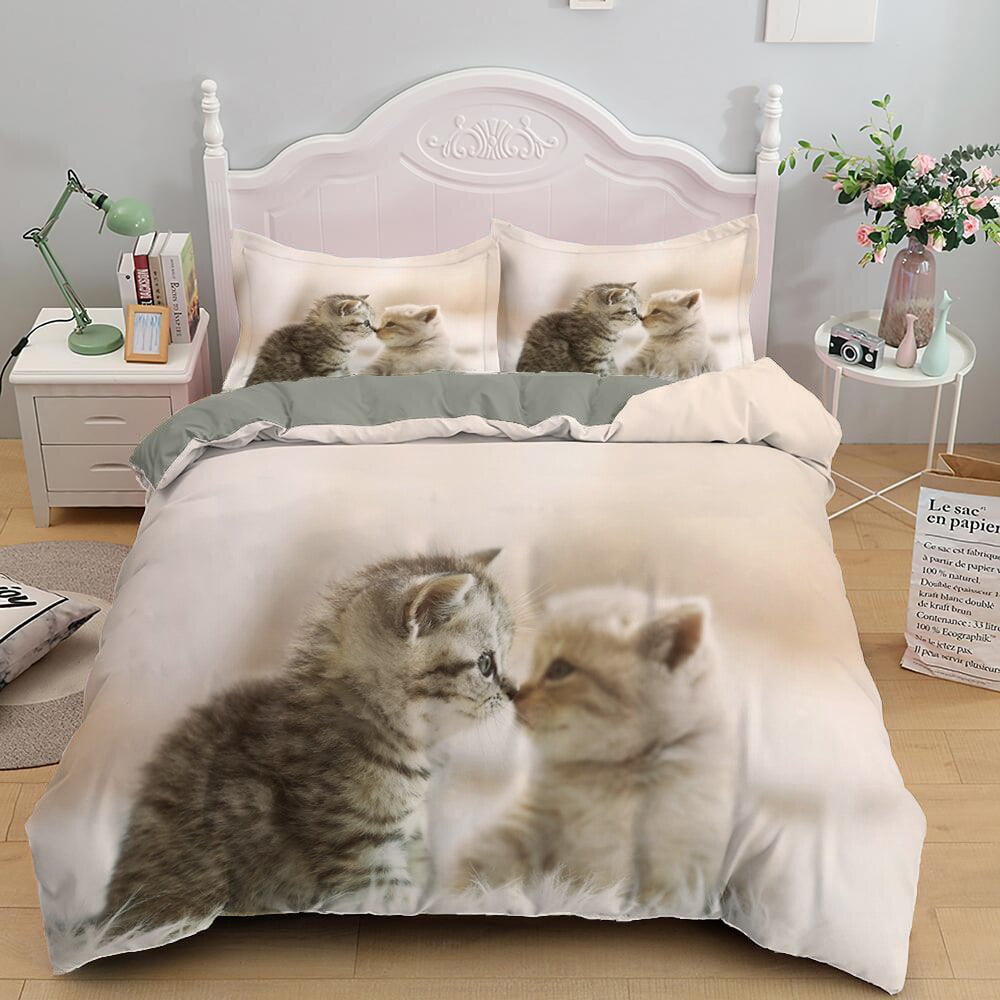 Lovely Pet Cat Duvet Cover Cute Kitten Bedding Set with Pillowcase