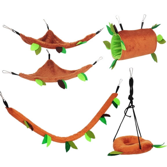 Lovely Pet Hammock Tunnel Bed Soft Fluffy Winter Warm Hanging Nest Sleeping Swing Bed Hamster Squirrel Chinchilla 5 kit