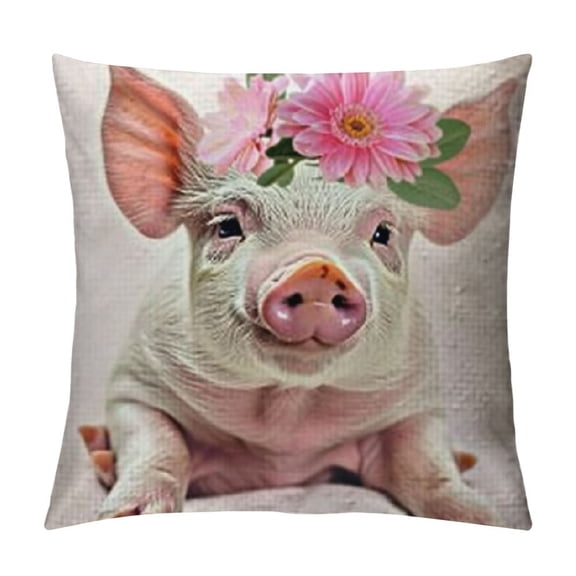 Lovely Pig Floral Pillow Covers for Home Decor Adorable Pink Pig with Flower Leaves Dercorative Throw Pillows Farmhouse Poultry Cushion Cases ’ for Sofa Bedding